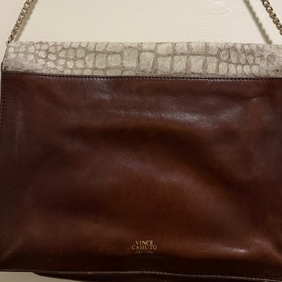 Vince Camuto Tan and Brown Croc-Embossed Shoulder Bag - Picture 3 of 4